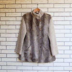 1980s Faux Fur Sweater Jacket Oatmeal XL